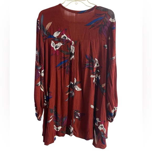 Free People maroon tunic Top with pockets boho medium - Picture 2 of 9